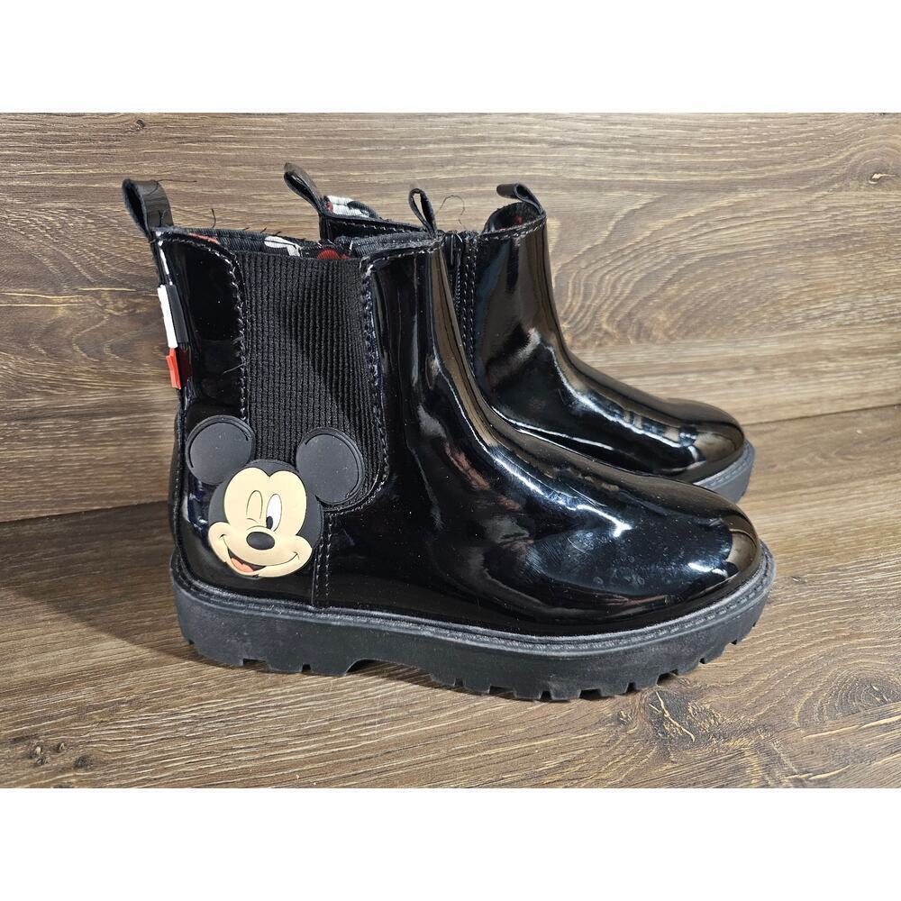 Zara Girls Black Disney Mickey Mouse Side Zip Lace Front Boots Shoes EU35 US 4.5